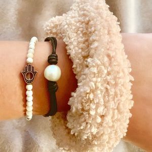brown leather pearl bracelet